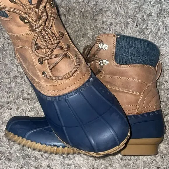 Tommy Hilfiger Cuffed Leather Winter Duck Navy Khaki Twreise Vintage 90s Boot - Picture 8 of 12